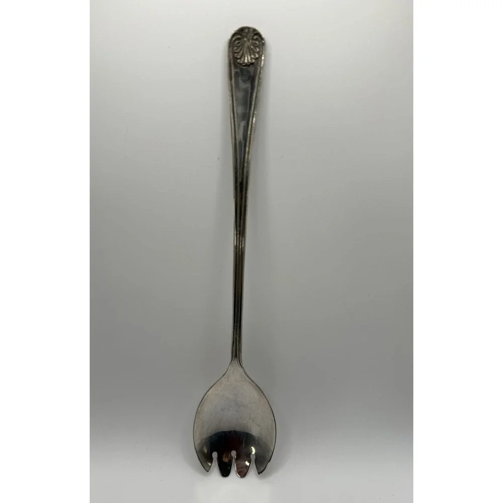 Vintage Set 2 English Silverplate Salad Serving Spoon & Fork Shell Pattern VGUC